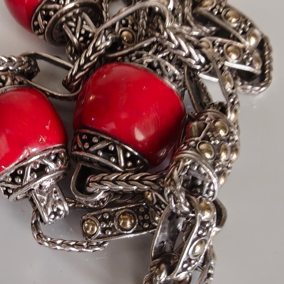 Vintage $2700 John Hardy RARE SS 18K Gold red natural corals necklace. - Picture 8 of 10